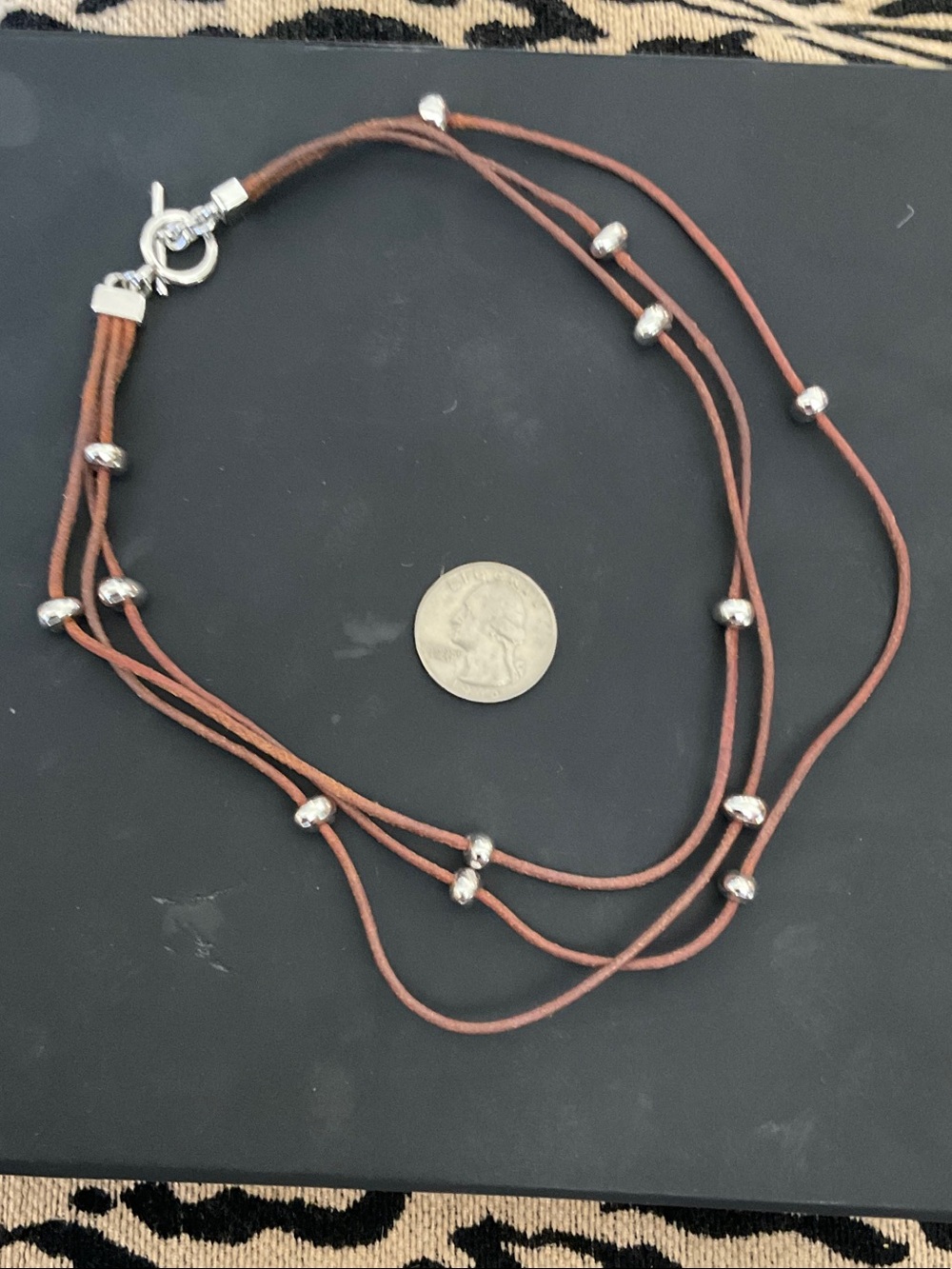 Ralph Lauren Multi-Strand Brown Leather Necklace with Silver Beads